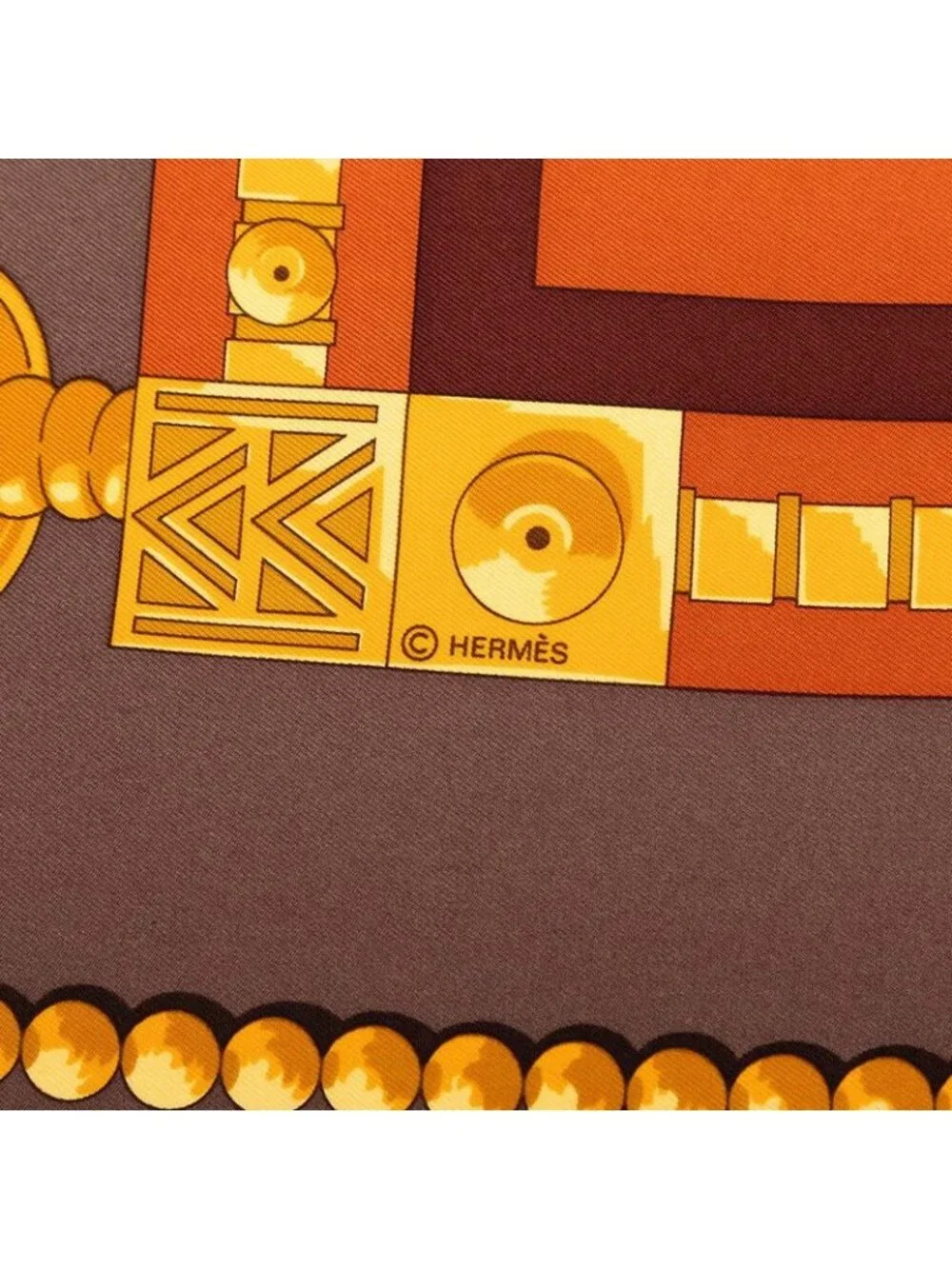 Hermes Carre 90 Cuillers D'afrique African Spoon Scarf Brown Multicolor Silk